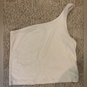 Aerie Cream and White Striped One-Shoulder Tank Top